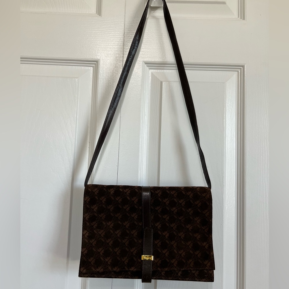 Salvatore Ferragamo Brown Suede & Leather Shoulder Bag Vintage Italy - Picture 2 of 13